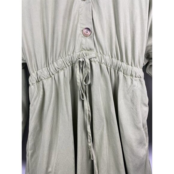 Zara Green 100% Lyocell Long Balloon Sleeve Cinched Waist Mini Dress Size XS - Picture 8 of 11